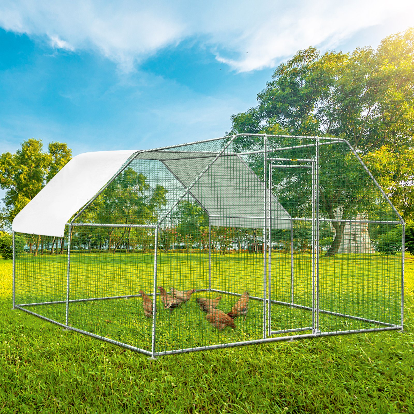 VEVOR Large Metal Chicken Coop Hen Run House Flat Walk-in Cage 12.8x9.8x6.5 ft.