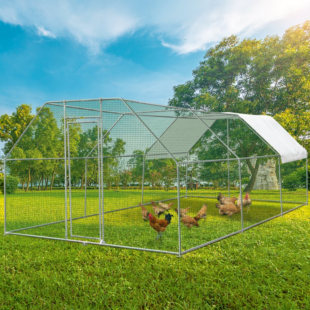 VEVOR Large Metal Chicken Coop Hen Run House Flat Walk-in Cage 19.3x9.8x6.5 ft.