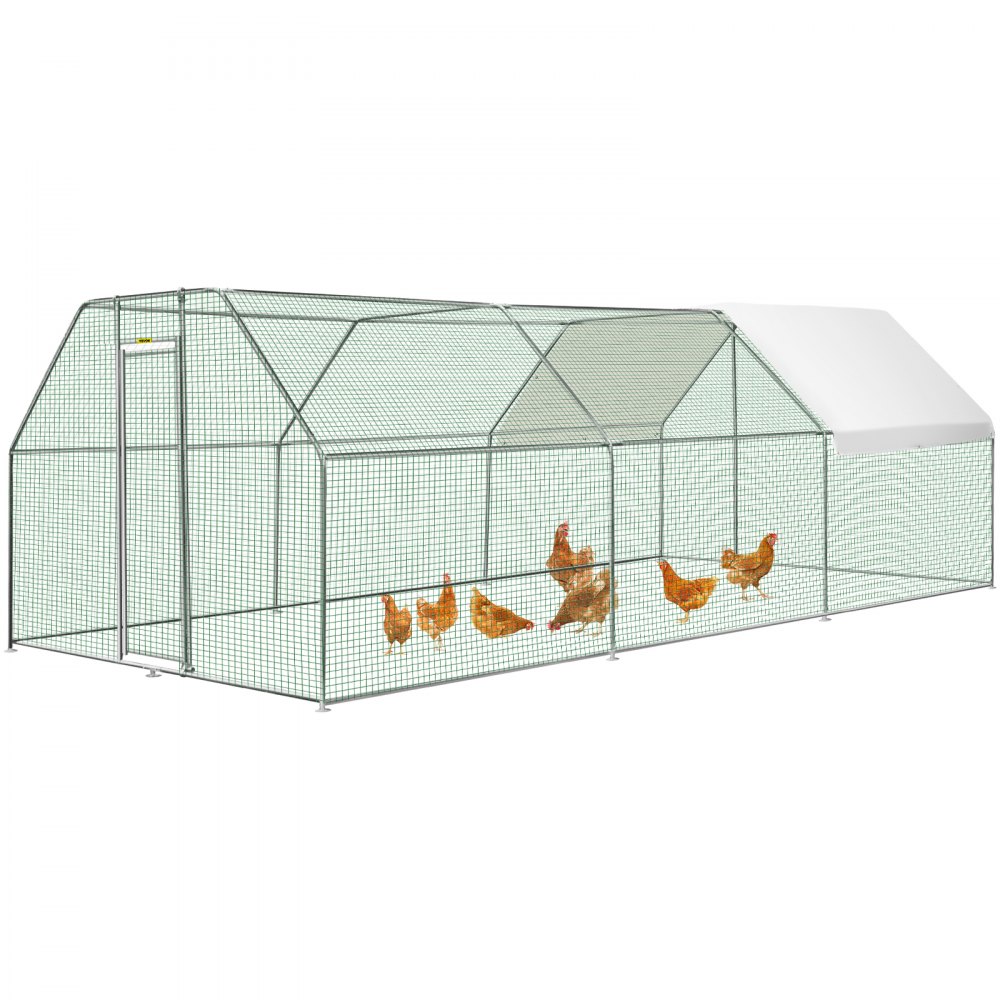 VEVOR Large Metal Chicken Coop, Zinc Galvanized Metal Hen Run House, Flat Shaped Outdoor Walk-in Poultry Cage, 19.3x9.8x6.5 ft. Walk-in Metal Hen Cage w/ Waterproof Cover, for Backyard Farm Use