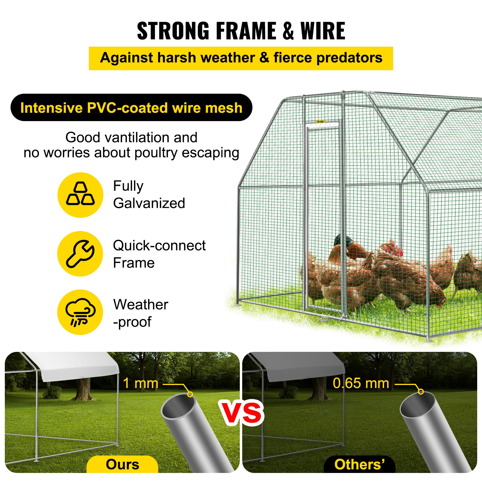 VEVOR Large Metal Chicken Coop Hen Run House Flat Walk-in Cage 19.3x9.8x6.5 ft.