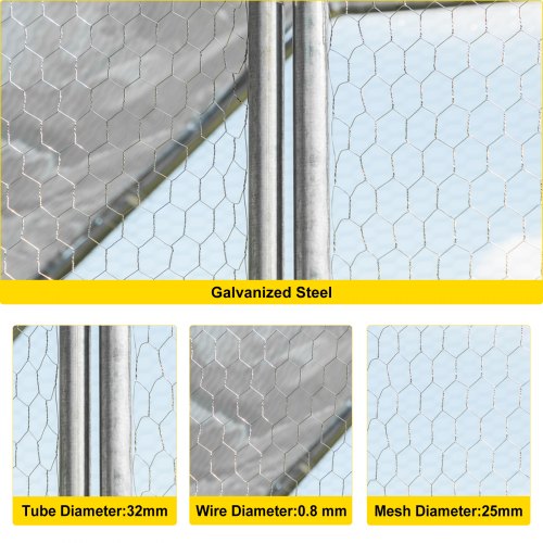 VEVOR Metal Chicken Coop, 9.2'x18.4'x6.4' Large Walk-in Hen House with Cover, Galvanized Steel Poultry Run Extension with Lockable Door, Flat Roof Enclosure Cage for Hen Duck Rabbit Dog in Yard Farm