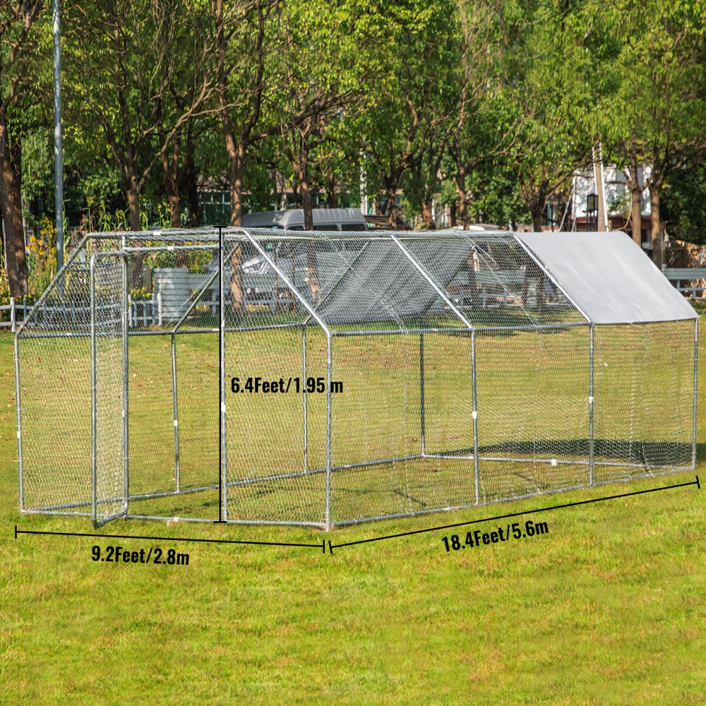 VEVOR 2.8x5.6M Metal Chicken Coop Walk-in Cage Large Run House Shade Flat Roof