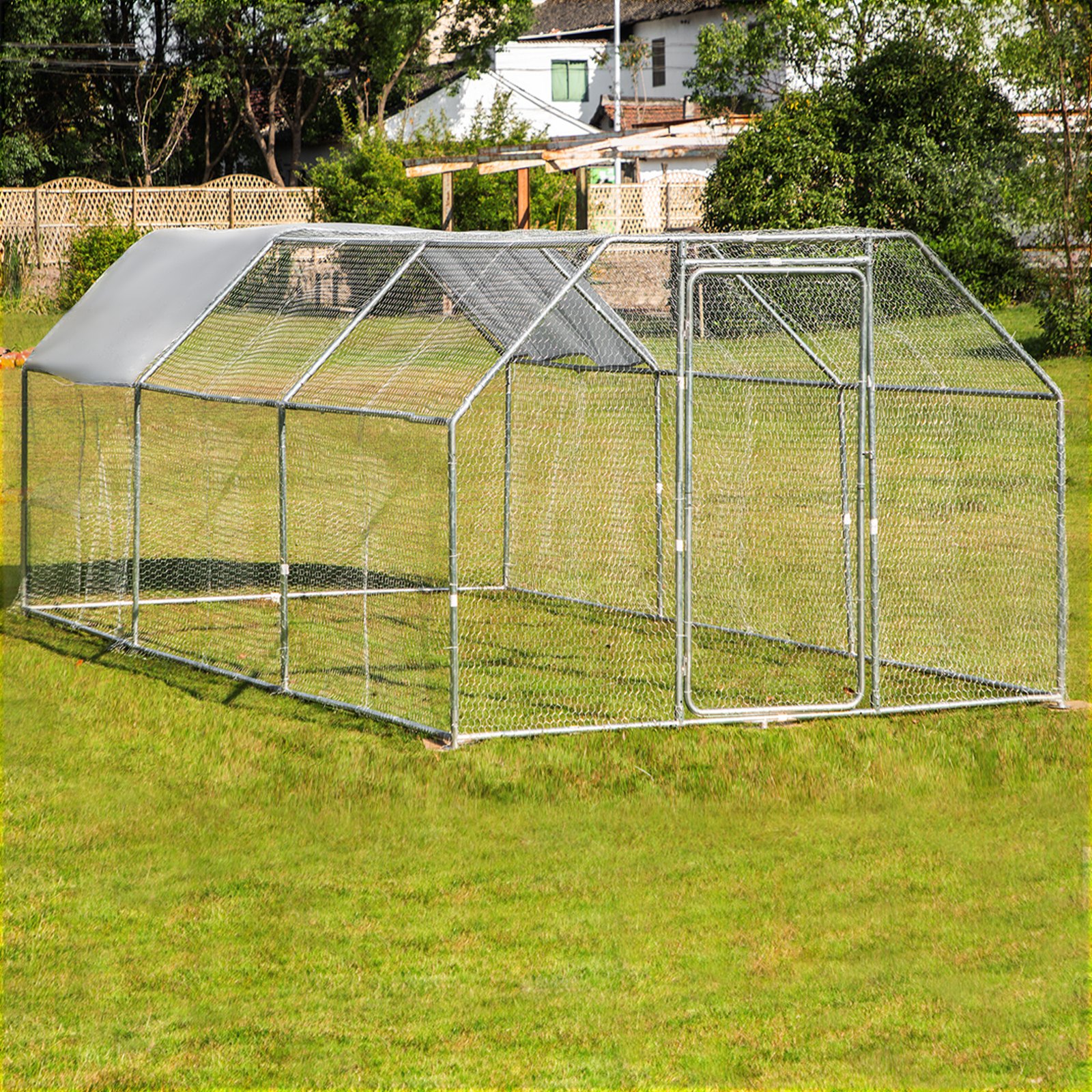 VEVOR 2.8x5.6M Metal Chicken Coop Walk-in Cage Large Run House Shade Flat Roof