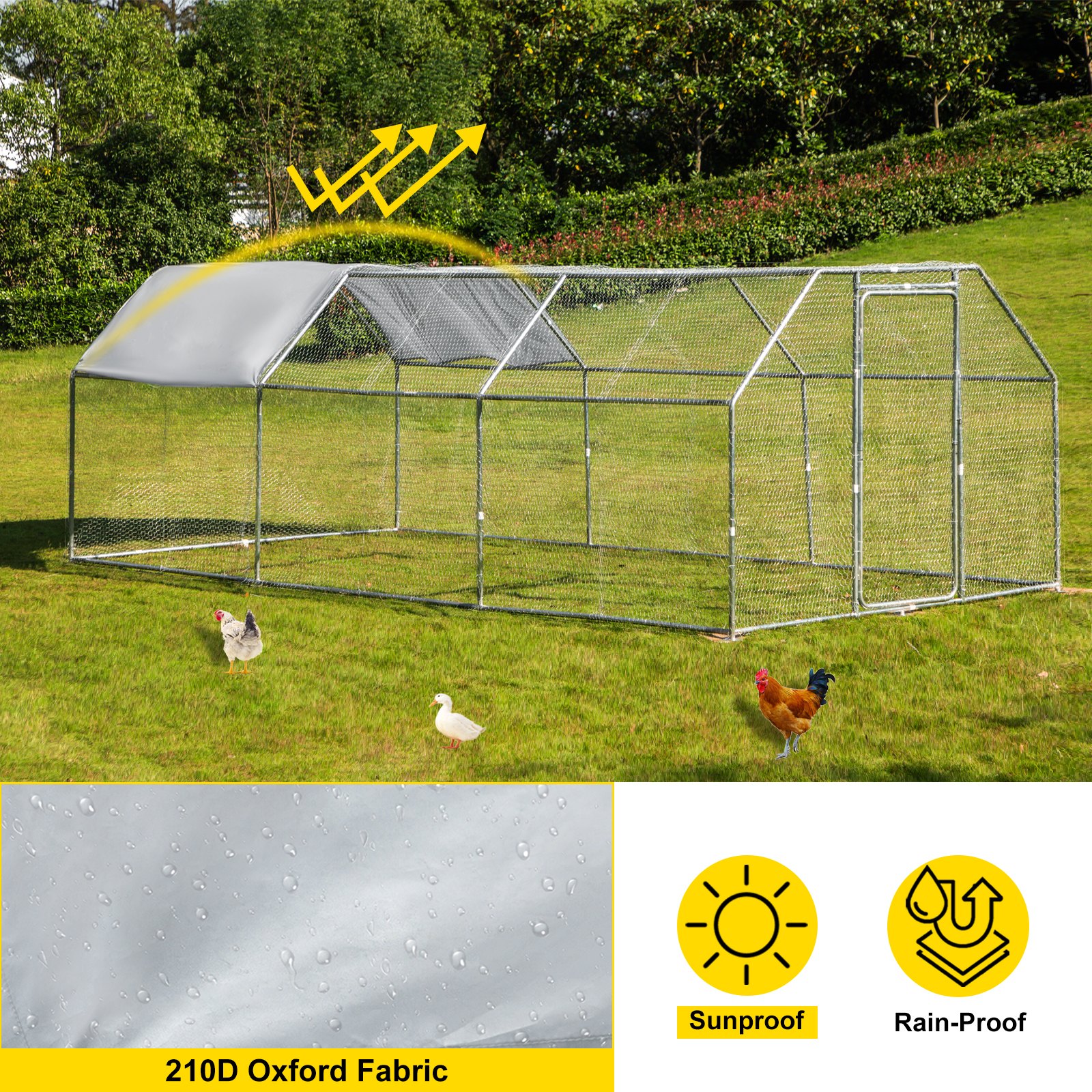 VEVOR 2.8x5.6M Metal Chicken Coop Walk-in Cage Large Run House Shade Flat Roof
