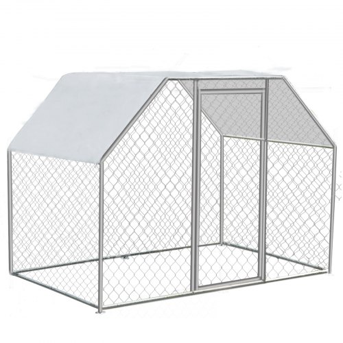 VEVOR Metal Chicken Coop, 9.5'x6.5'x6' Large Walk-in Hen House with Cover, Galvanized Steel Poultry Run Extension with Lockable Door, Flat Roof Enclosure Cage for Hen Duck Rabbit Dog in Yard Farm