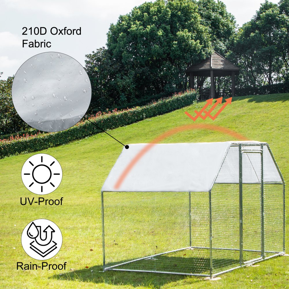 VEVOR Metal Chicken Coop Walk-in Coop With Cover 2.9x1.98M Large Cage Flat Roof