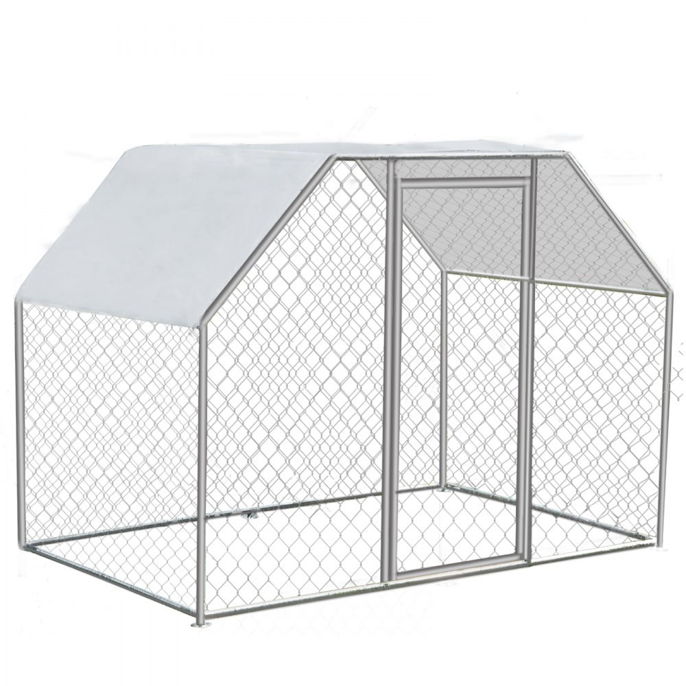 VEVOR Metal Chicken Coop, 9.5’x6.5’x6’ Large Walk-in Hen House with Cover, Galvanized Steel Poultry Run Extension with Lockable Door, Flat Roof Enclosure Cage for Hen Duck Rabbit Dog in Yard Farm