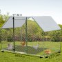 VEVOR Metal Chicken Coop, 9.5'x6.5'x6' Large Walk-in Hen House with Cover, Galvanized Steel Poultry Run Extension with Lockable Door, Flat Roof Enclosure Cage for Hen Duck Rabbit Dog in Yard Farm