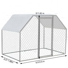 Coș de găini din metal VEVOR, 9,5'x6,5'x6', căsuță mare pentru găini cu capac, extensie din oțel galvanizat pentru păsări de curte cu ușă care se încuie, cușcă pentru acoperiș plat pentru găină, rață, iepure câine în curte