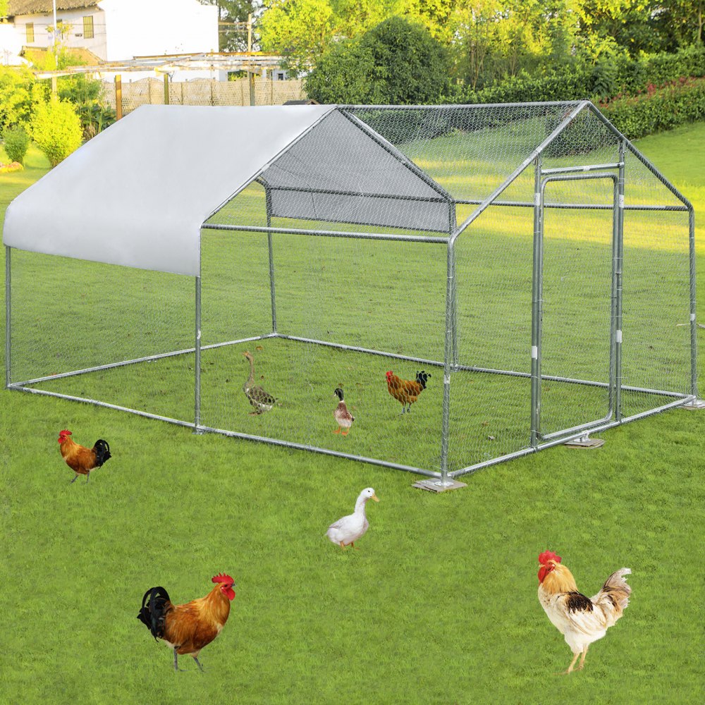 VEVOR Gallinero de metal, 10'x13'x6.4' gallinero grande con cubierta, extensión de acero galvanizado para aves de corral con puerta con cerradura, jaula de techo plano para gallina, pato, conejo, perro en granja de patio