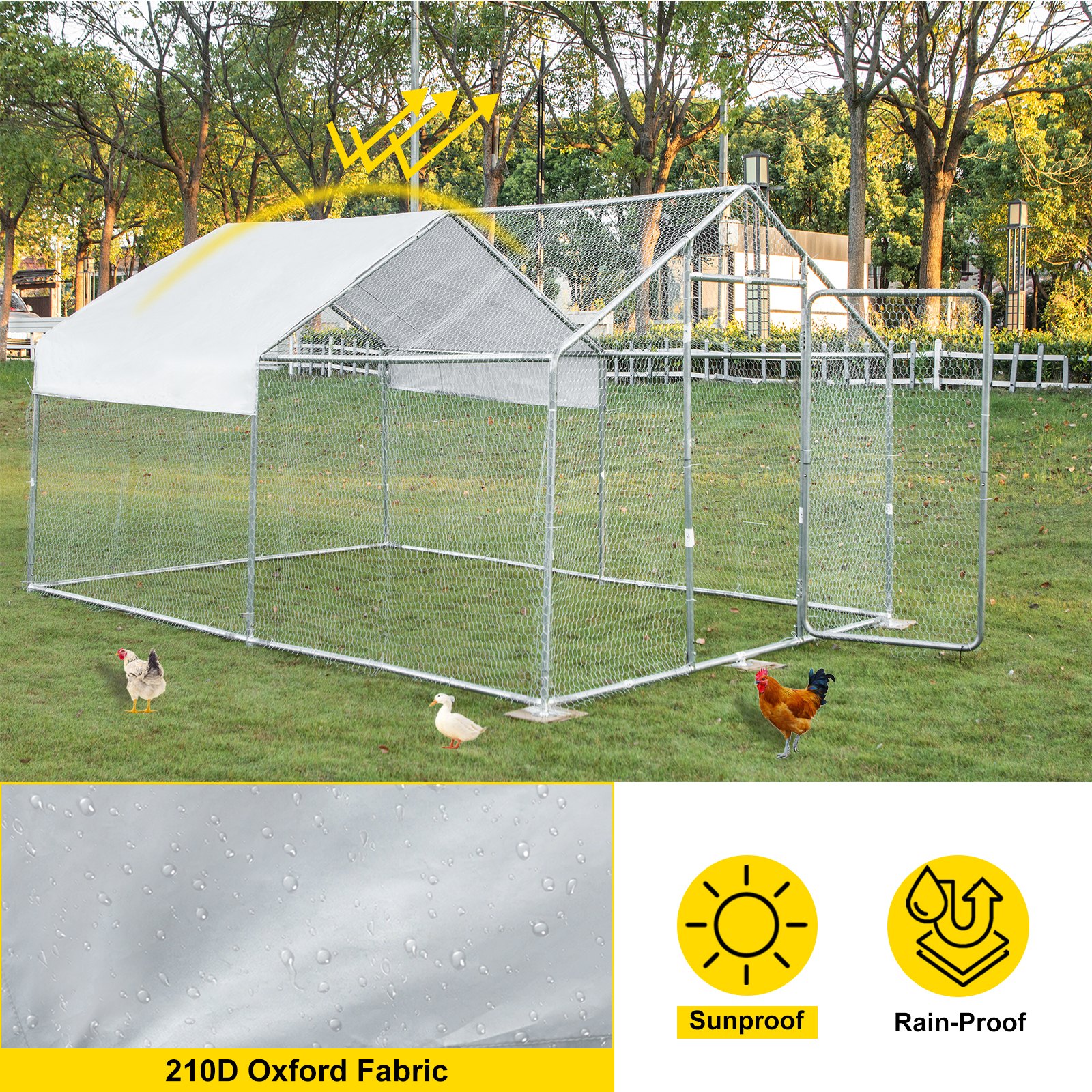 VEVOR 3x4 M Metal Chicken Coop Walk-in Cage Large Run House Shade Pen Cover