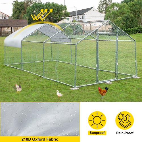 VEVOR Metal Chicken Coop, 10'x20'x6.4' Large Walk-in Hen House with Cover, Galvanized Steel Poultry Run Extension with Lockable Door, Flat Roof Enclosure Cage for Hen Duck Rabbit Dog in Yard Farm