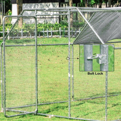 VEVOR Metal Chicken Coop, 10'x20'x6.4' Large Walk-in Hen House with Cover, Galvanized Steel Poultry Run Extension with Lockable Door, Flat Roof Enclosure Cage for Hen Duck Rabbit Dog in Yard Farm