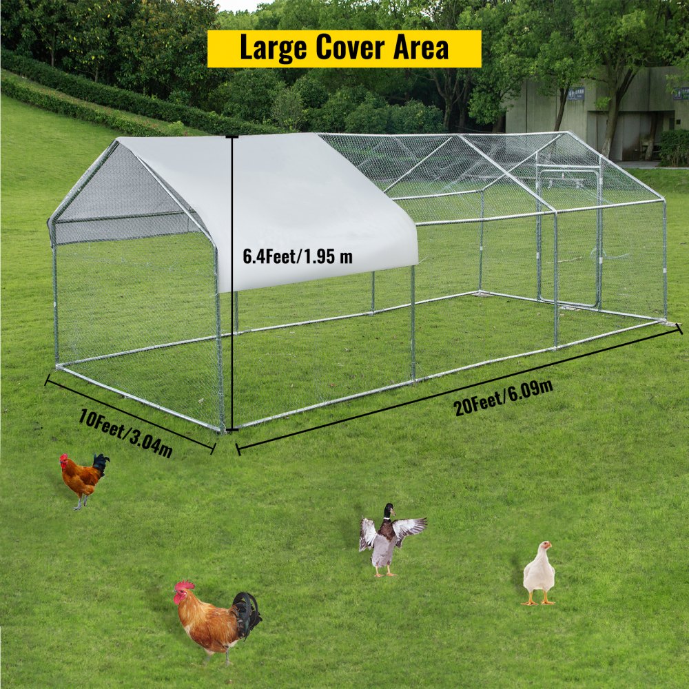VEVOR 3x6.1 M Metal Chicken Coop Walk-in Cage Large Run House Shade Pen Cover