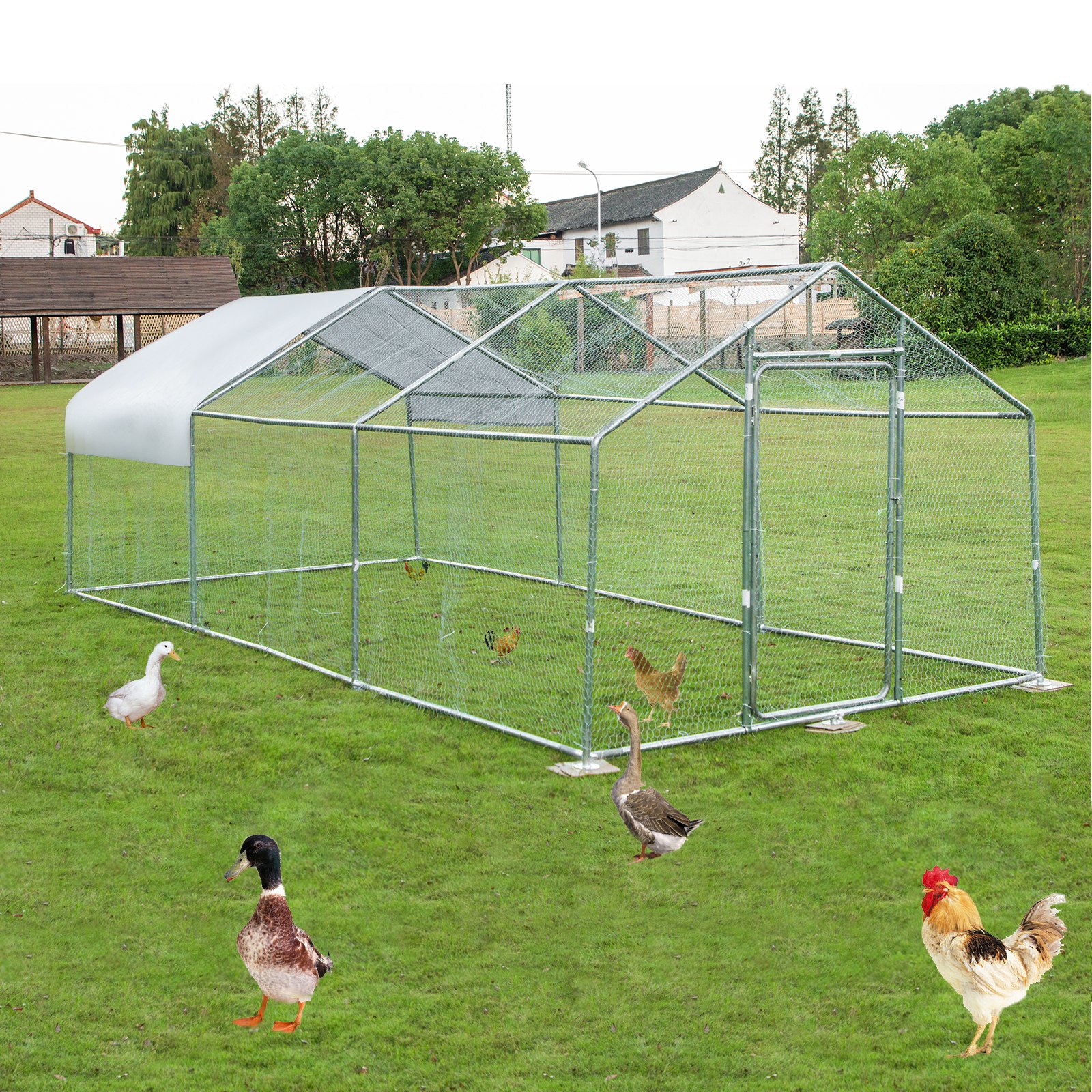 VEVOR 3x6.1 M Metal Chicken Coop Walk-in Cage Large Run House Shade Pen Cover