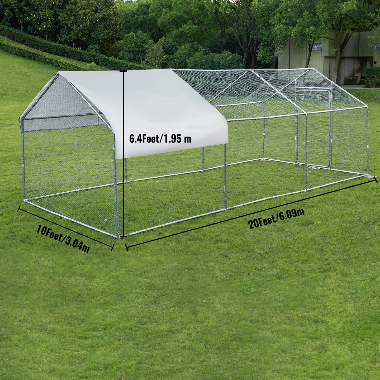 VEVOR 3x6.1 M Metal Chicken Coop Walk-in Cage Large Run House Shade Pen Cover