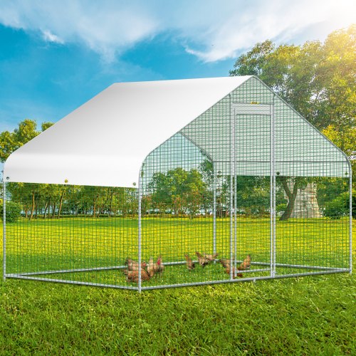 VEVOR Large Metal Chicken Coop with Run, Walk-in Chicken Run for Yard with Waterproof Cover, Spire Outdoor Poultry Cage Hen House, 6.5x9.8x6.5ft Large Space for Chicken, Duck Coops and Rabbit Runs