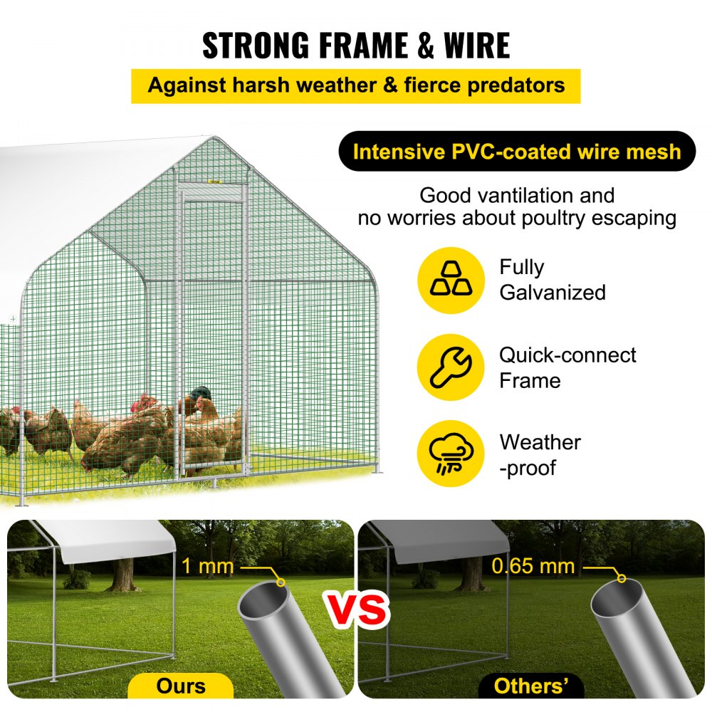 VEVOR Large Metal Chicken Coop Hen Run House Spire Walk-in Cage 6.5x9.8x6.5 ft.