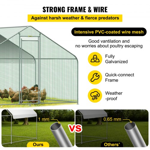 VEVOR Large Metal Chicken Coop with Run, Walk-in Chicken Runs for Yard with Waterproof Cover, Outdoor Poultry Cage Hen House for Farm Use, 12.8x9.8x6.5 ft Large Area for Duck Coops and Rabbit Runs