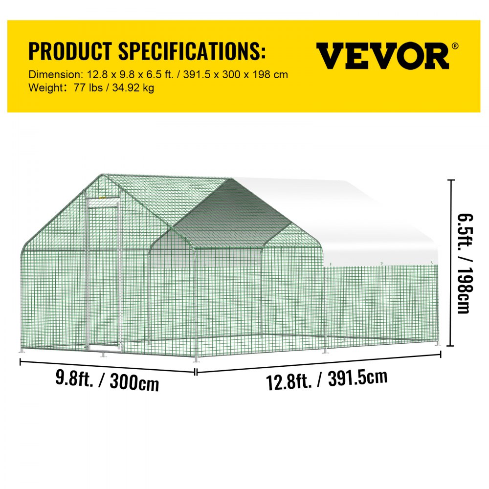 VEVOR Large Metal Chicken Coop Hen Run House Spire Walk-in Cage 12.8x9.8x6.5 ft.