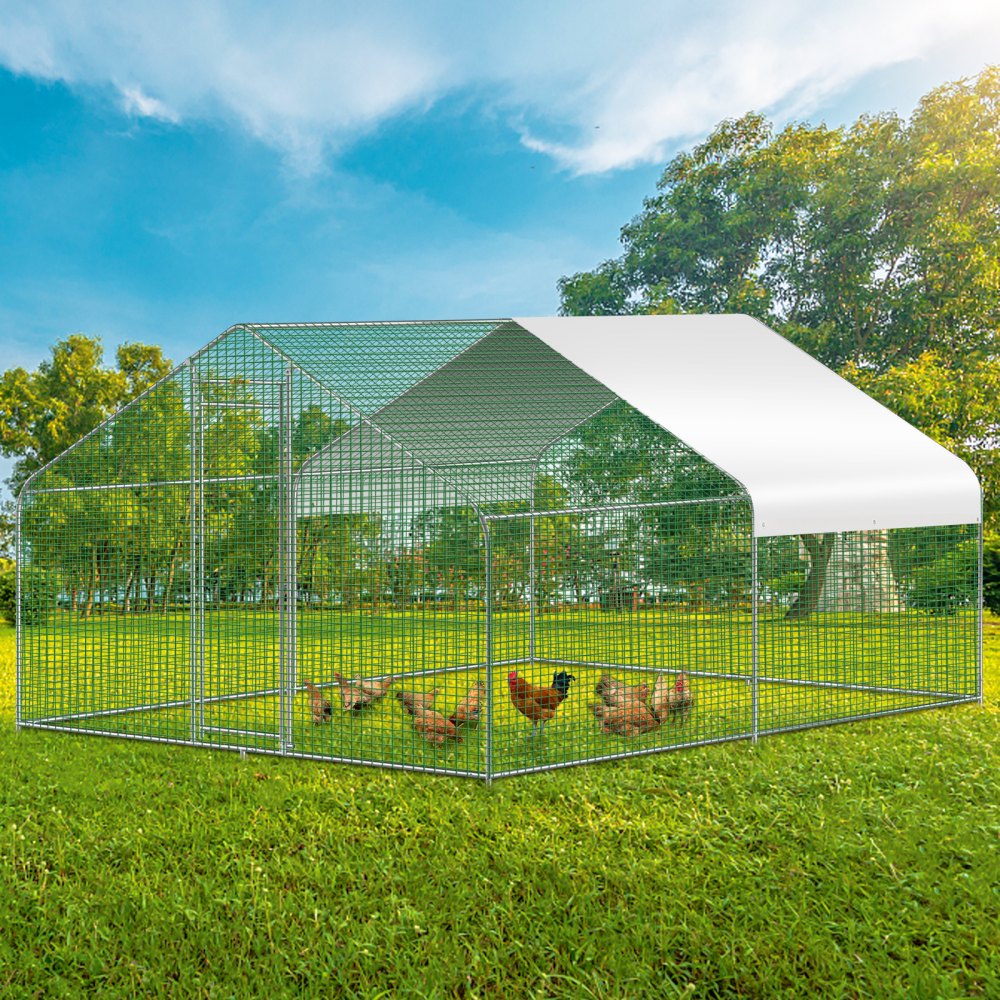 VEVOR Large Metal Chicken Coop Hen Run House Spire Walk-in Cage 12.8x9.8x6.5 ft.