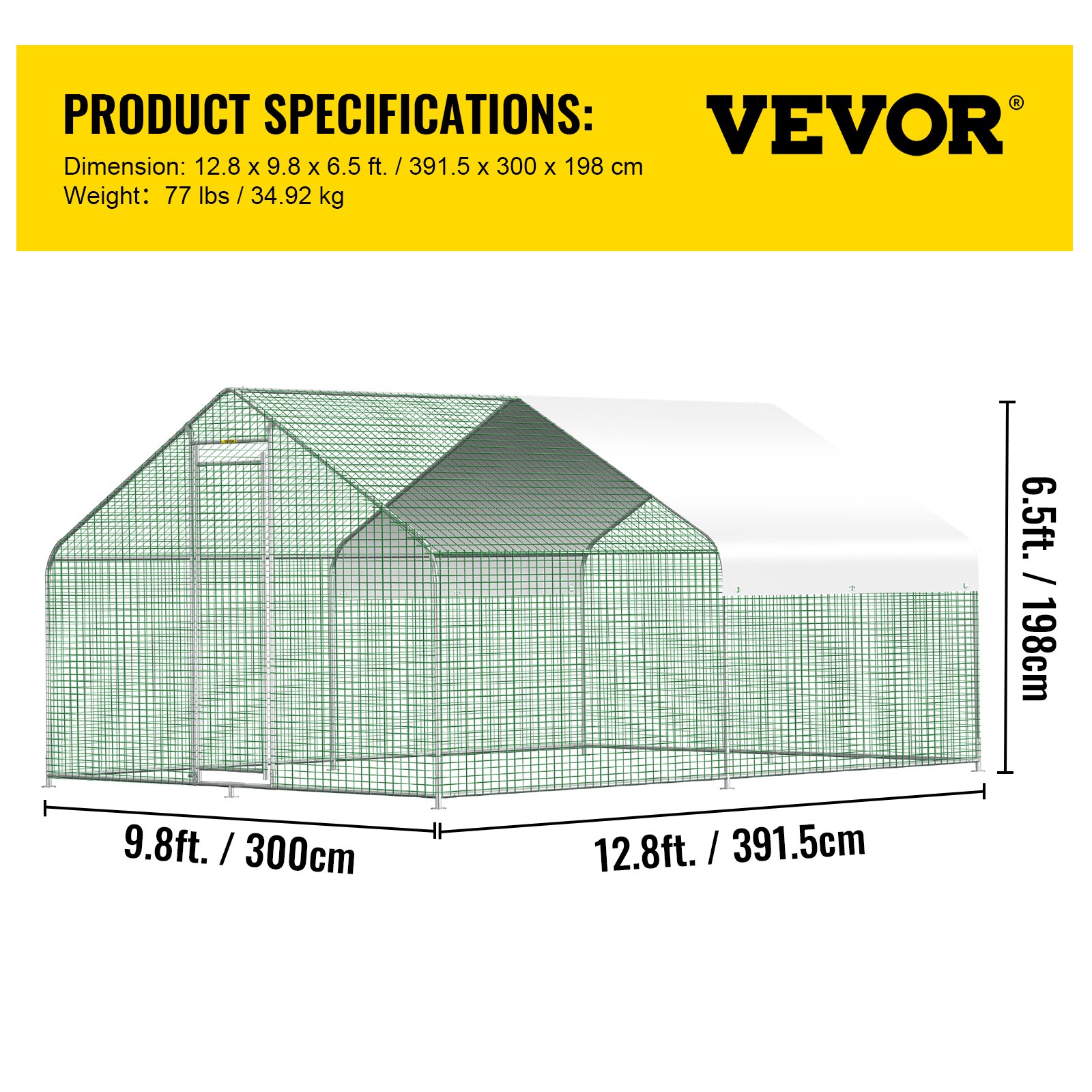 VEVOR Large Metal Chicken Coop Hen Run House Spire Walk-in Cage 12.8x9.8x6.5 ft.