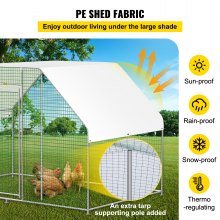 VEVOR Large Metal Chicken Coop, Zinc Galvanized Metal Hen Run House, Flat Shaped Outdoor Walk-in Poultry Cage, 6.5 x 9.8 x 6.5 ft. Walk-in Metal Hen Cage w/ Waterproof Cover, for Backyard Farm Use
