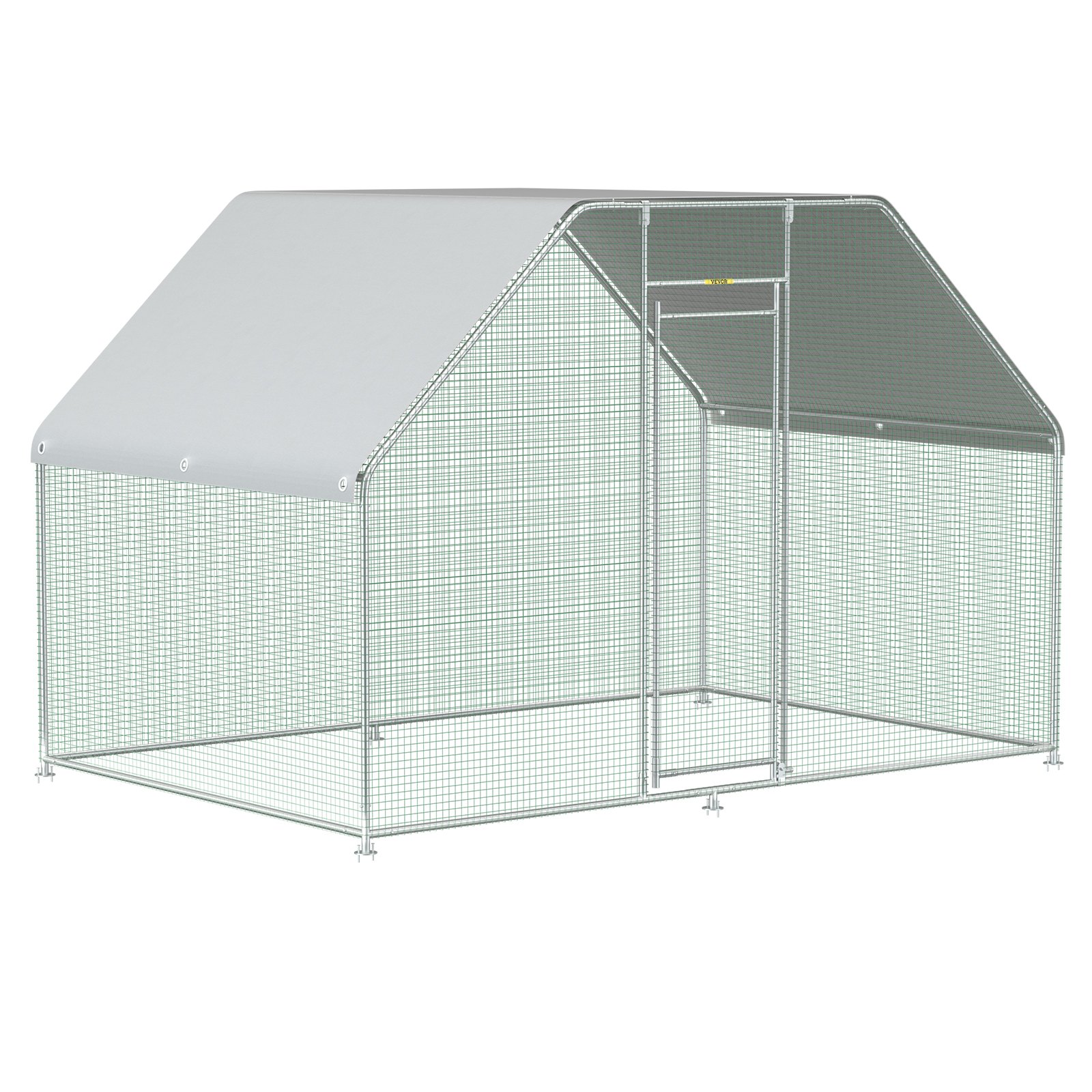 VEVOR Large Metal Chicken Coop with Run, Walkin Chicken Run for Yard with Waterproof Cover, Outdoor Poultry Cage Hen House, 6.5x9.8x6.5ft Large Space for Duck Coops and Rabbit Runs, Silver