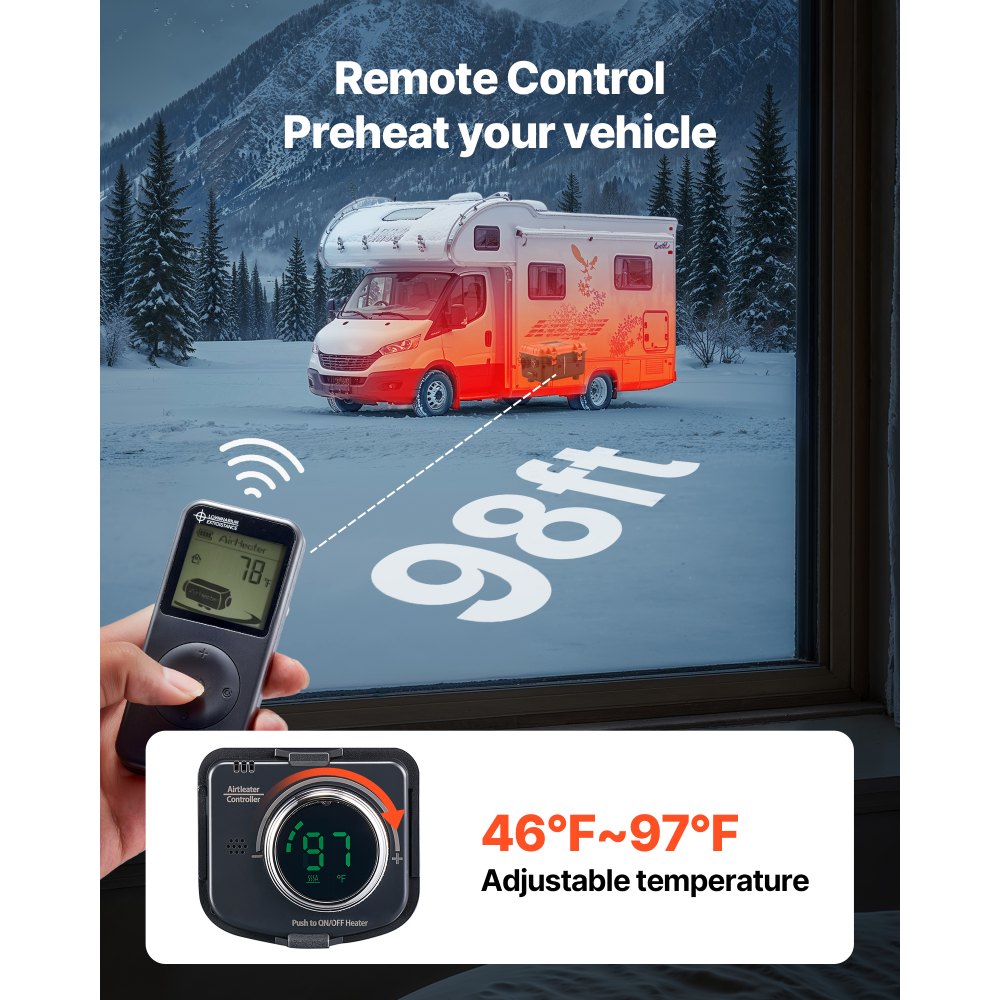 VEVOR dízel fűtőberendezés, 8 kW, DC 12V/24V, hordozható dízel légfűtő távirányítóval és LCD kijelzővel, gyors fűtés, alacsony zajszint, 4 literes üzemanyagtartály teherautókhoz, furgonokhoz, lakókocsikhoz, lakókocsikhoz és garázsokhoz