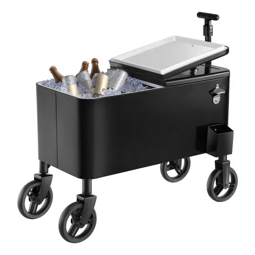 VEVOR 80 Quart Rolling Ice Chest Cart, with 2-Stage Telescopic Pull Handle and 2 Swivel Casters, Portable Table Beach Patio Party Bar Cold Drink Beverage, Outdoor Park Cart on Wheels, Black