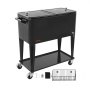 VEVOR 75.71 L Rolling Ice Chest, Holds up to 50 Bottles / 110 Cans, Portable Patio Party Bar Drink Cooler Cart with Bottom Shelf, Beverage Pool with Side Basket and Bottle Opener, Black