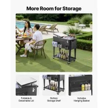 VEVOR 80QT Rolling Ice Chest on Wheels Patio Party Bar Drink Cooler Cart Black