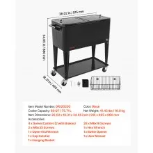 VEVOR 80QT Rolling Ice Chest on Wheels Patio Party Bar Drink Cooler Cart Black