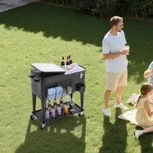 VEVOR 80QT Rolling Ice Chest on Wheels Patio Party Bar Drink Cooler Cart Black