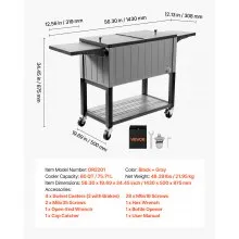 VEVOR 80QT Rolling Ice Chest on Wheels Party Drink Cooler Cart w/ Side Shelves