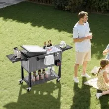 VEVOR 80QT Rolling Ice Chest on Wheels Party Drink Cooler Cart w/ Side Shelves