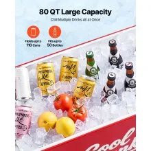 VEVOR 80 Quart Rolling Ice Chest on Wheels Patio Party Bar Drink Cooler Cart Red