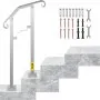 VEVOR Outdoor Stair Railing, Fit 1 or 2 Steps Alloy Metal Handrailing, Front Porch Flexible Transitional Handrail, Arch Step Rail with Installation Kit, for Concrete or Wooden Stairs, Silver