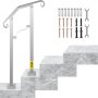 VEVOR Outdoor Stair Railing, Fit 1 or 2 Steps Alloy Metal Handrailing, Front Porch Flexible Transitional Handrail, Arch Step Rail with Installation Kit, for Concrete or Wooden Stairs, Silver