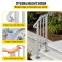 VEVOR Outdoor Stair Railing, Alloy Metal Hand Railing, Fit 1 or 2 Steps Flexible Transitional Handrail, Black Outdoor Stair Rail W/ Installation Kit, Step Handrail for Concrete or Wooden Stairs