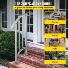 VEVOR Outdoor Stair Railing, Alloy Metal Hand Railing, Fit 1 or 2 Steps Flexible Transitional Handrail, Black Outdoor Stair Rail W/ Installation Kit, Step Handrail for Concrete or Wooden Stairs