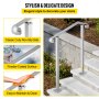 VEVOR Outdoor Stair Railing, Fit 2 or 3 Steps Alloy Metal Handrailing, Front Porch Flexible Transitional Handrail, Arch Step Rail With Installation Kit, for Concrete or Wooden Stairs, Silver