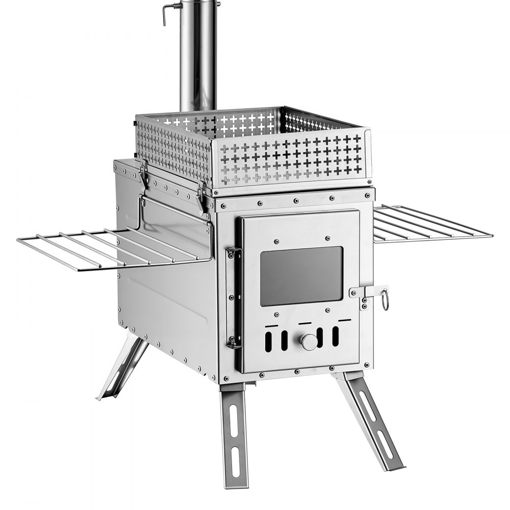 VEVOR Wood Stove Portable Sauna Hot Tent Rocket Stove Stainless Steel, for Dry Sauna Heating Outdoor Camping, with Detachable Stone Box, Extended Chimney Pipes, and Heat-Resistant Glass Window