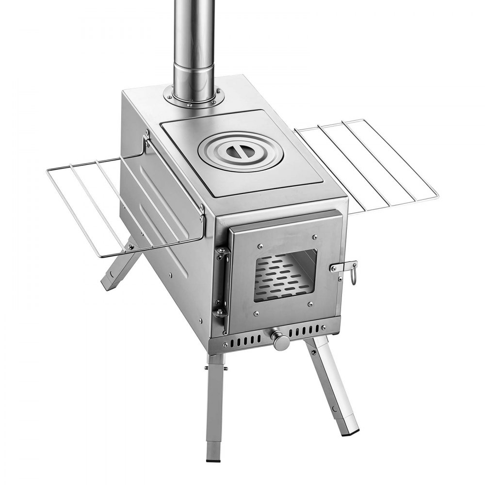 VEVOR Wood Stove Portable Wood Burning Camping Tent Stove Stainless Steel, for Outdoor Heating Cooking Drying, with Extended Chimney Pipes, Ash Drawer, Heat-Resistant Glass Window, Gloves, Carry Bag