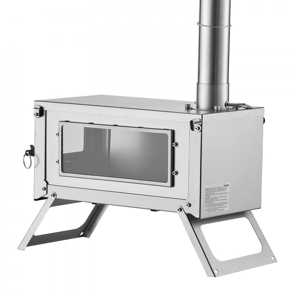 VEVOR Wood Stove Foldable Portable Titanium Wood Burning Camping Tent Stove, for Outdoor Heating and Cooking, 3.2 kg Lightweight, with Telescopic Retractable Chimney and Heat-Resistant Glass Window