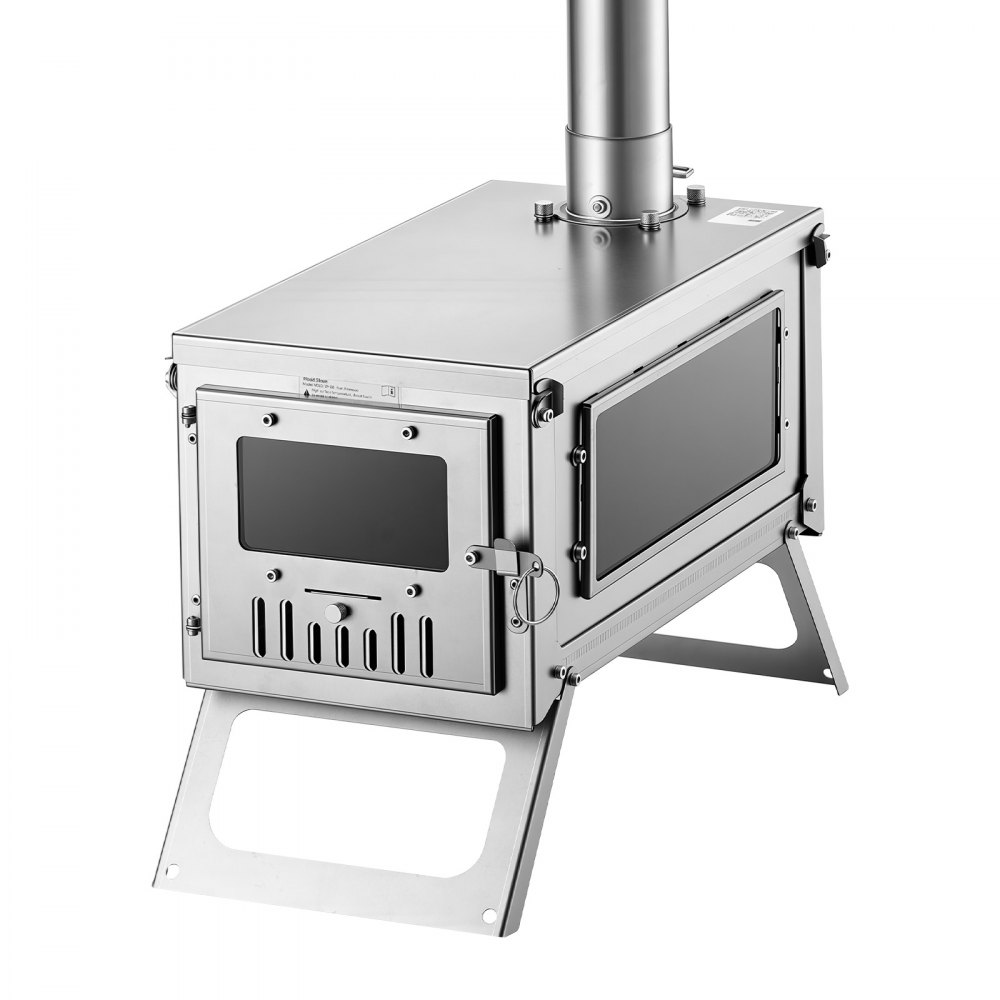 VEVOR Wood Stove Foldable Portable Titanium Wood Burning Camping Tent Stove, for Outdoor Heating and Cooking, 3.2 kg Lightweight, with Telescopic Retractable Chimney and Heat-Resistant Glass Window