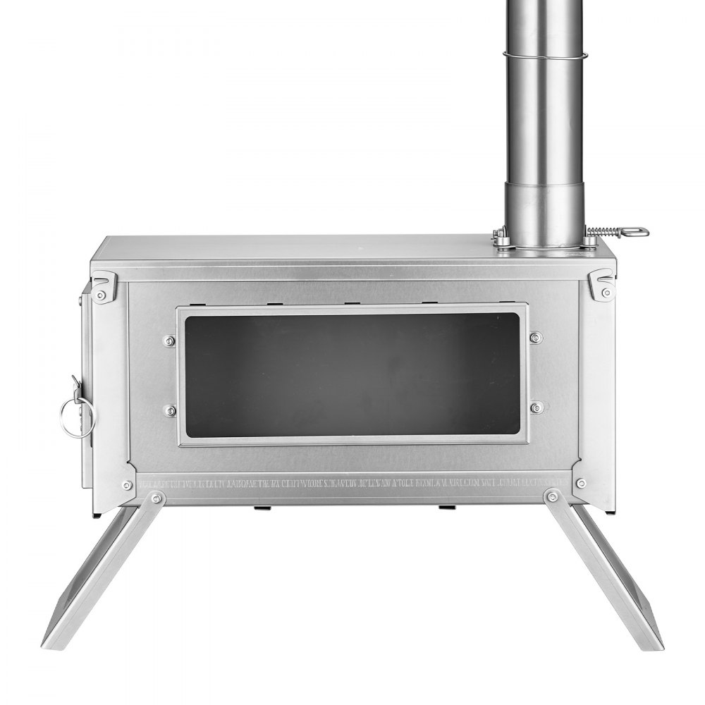 VEVOR Wood Stove Foldable Portable Titanium Wood Burning Camping Tent Stove, for Outdoor Heating and Cooking, 3.2 kg Lightweight, with Telescopic Retractable Chimney and Heat-Resistant Glass Window