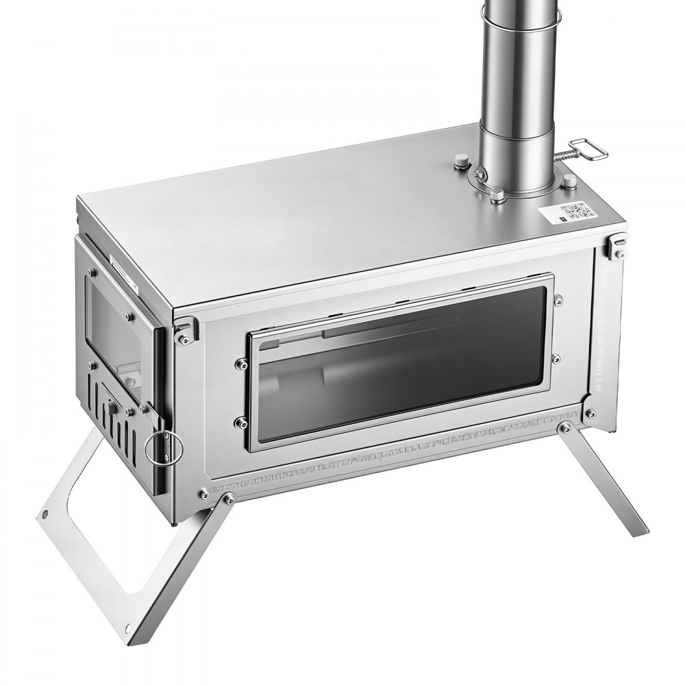 VEVOR Wood Stove Foldable Portable Titanium Wood Burning Camping Tent Stove, for Outdoor Heating and Cooking, 3.2 kg Lightweight, with Telescopic Retractable Chimney and Heat-Resistant Glass Window