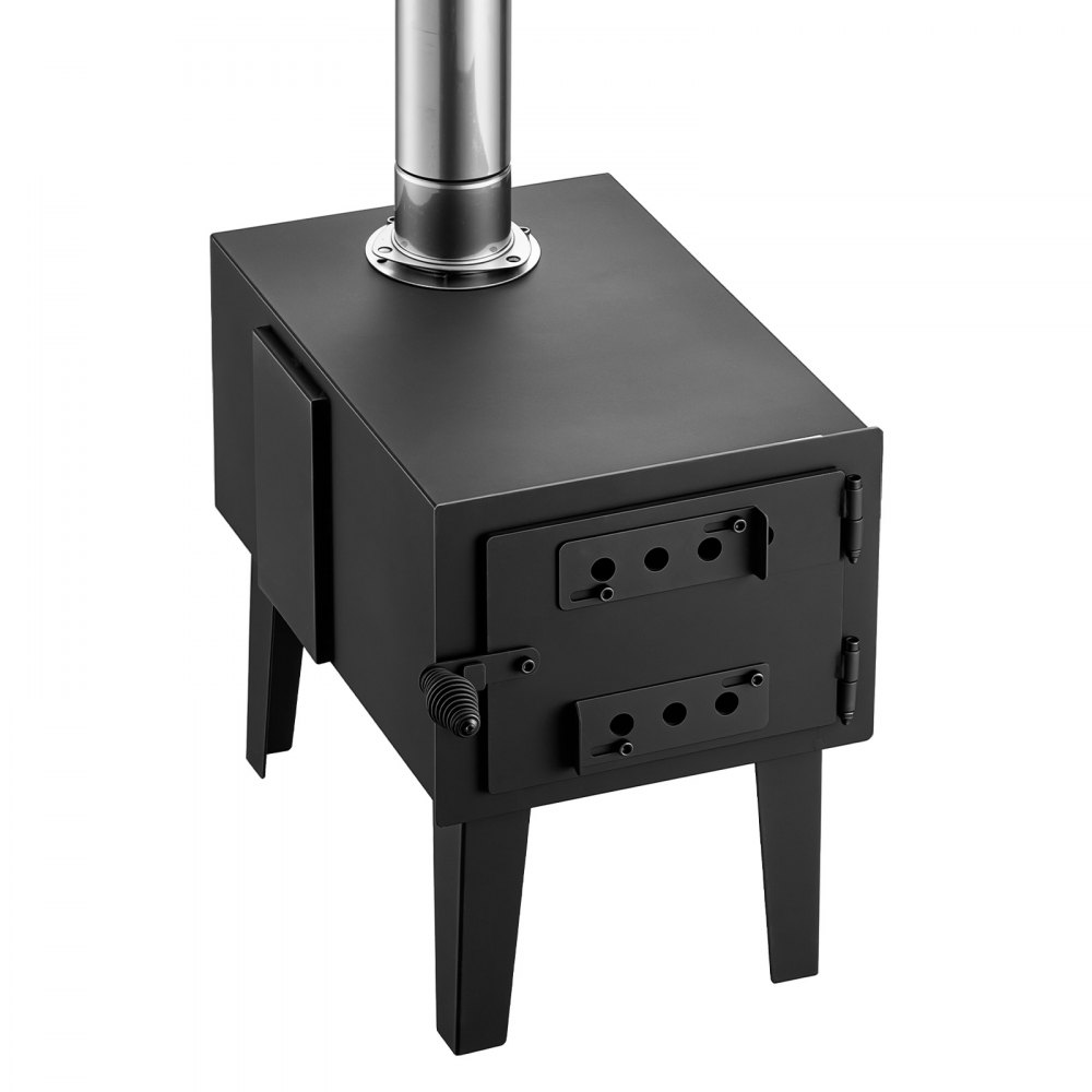 VEVOR Wood Stove with Dual Sliders Control Wood Burning Camping Tent Stove, for Outdoor Heating Cooking Drying, Carbon Steel, with Extended Chimney Pipes, Retractable Bracket, and Spark Arrest Tube
