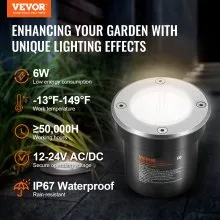 VEVOR Low Voltage Landscape Lights, LED Well Lights, 6W 12V-24V In-Ground Light, IP67 Waterproof Outdoor Landscape Lighting with Connectors, for Driveway Deck Garden Pathway Lights (6 Pack Warm White)